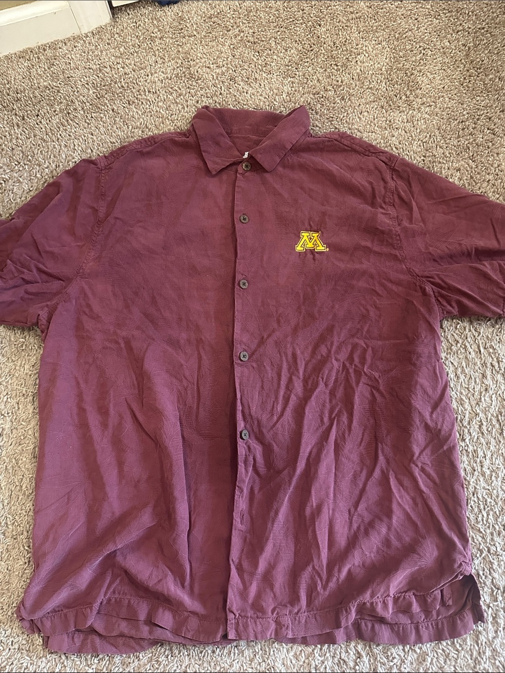 Tommy Bahama Maroon Short-Sleeve Button-Up Shirt with Minnesota Logo